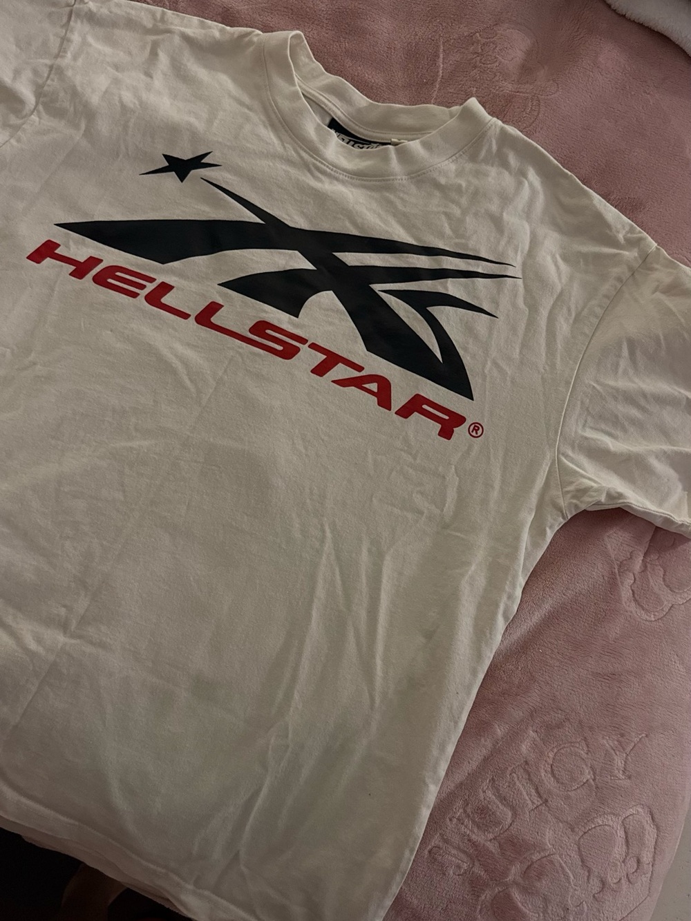 Hellstar White Short-Sleeve Graphic Tee with Black & Red Logo